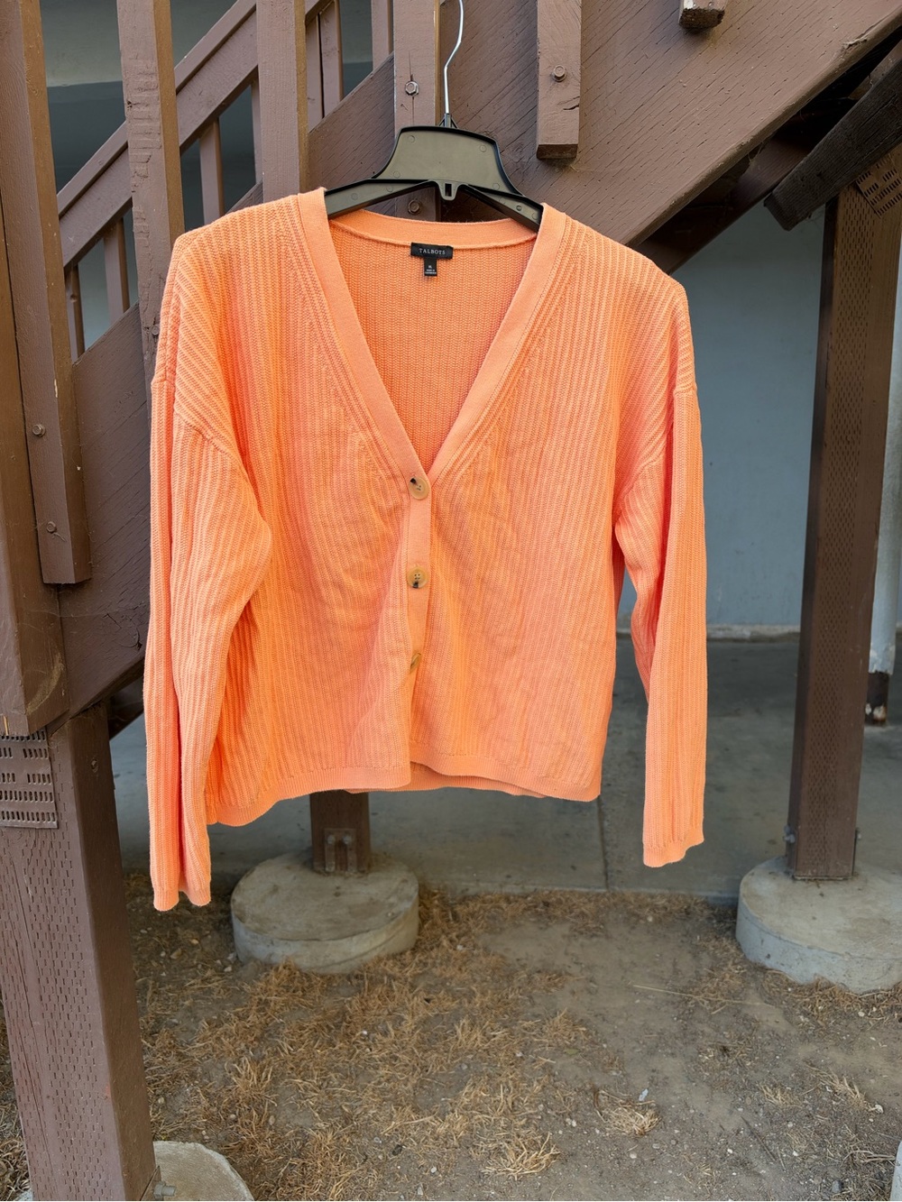 Talbots Peach Ribbed V-Neck Button Cardigan - Picture 4 of 7